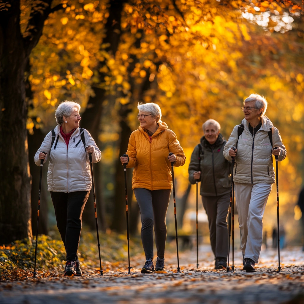 Група пенсіонерів на скандинавській ходьбі
